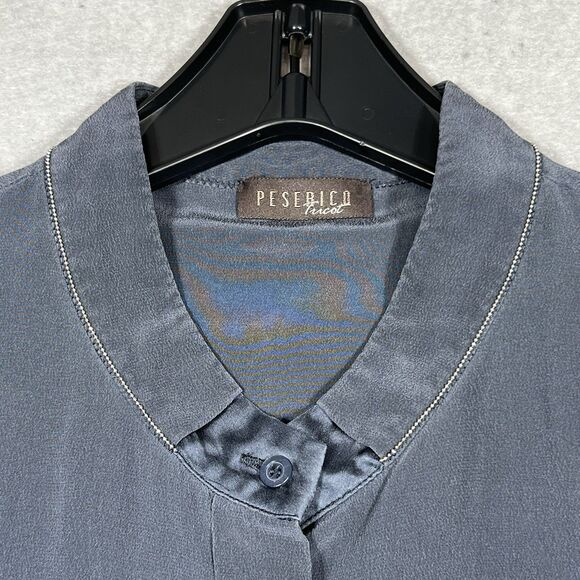 Peserico Silk Blend Tops Long Sleeve Beaded Trim - Gray Women’s 50 (Large) - Picture 3 of 13